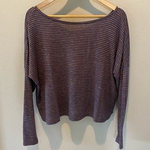 Roxy | long sleeve striped off the shoulder t shirt | grey and red | size small